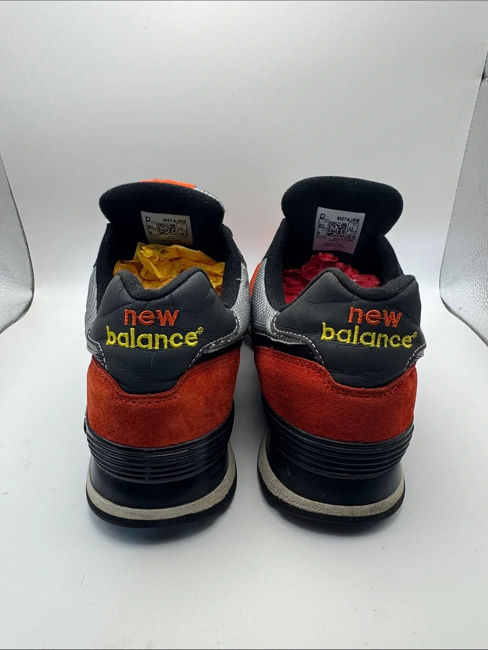 New Balance 574 Grey & Red Suede Athletic Shoes M574Jrb